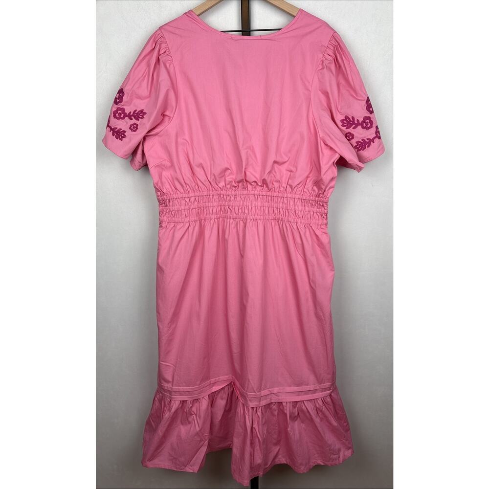 NEW French Connection Embroidered Peasant Dress Sz XXL Pink Boho Country Rustic - Picture 5 of 9